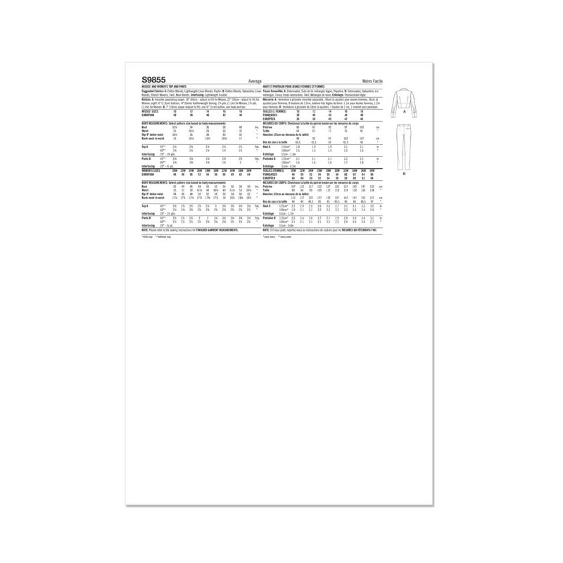 Patron Simplicity 9855.M1 (38-46) - Haut corseté et pantalon ajusté pour femmes