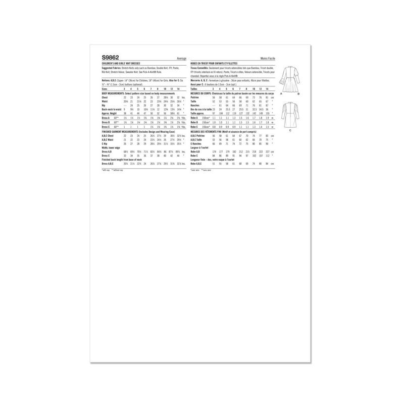 Patron Simplicity 9862.HH (3-6) - Robes en maille pour enfants et filles