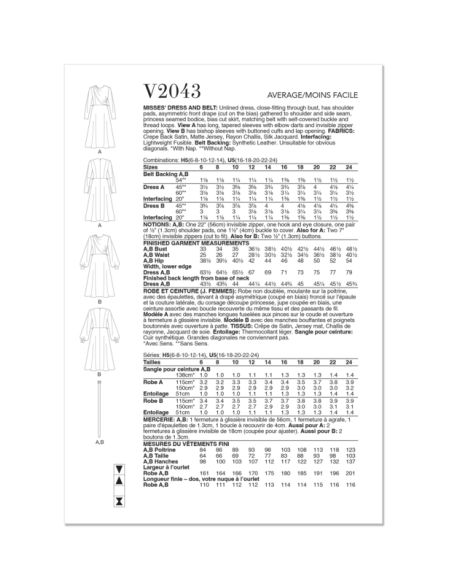 Patron Vogue 2043 H5 (34-42) - Robe drapée avec ceinture