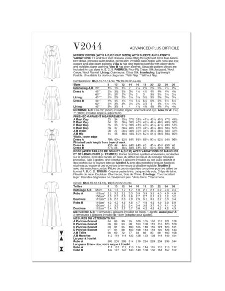 Patron Vogue 2044 B5 (36-44) - Robe Fit-and-Flare avec Variations de Manches