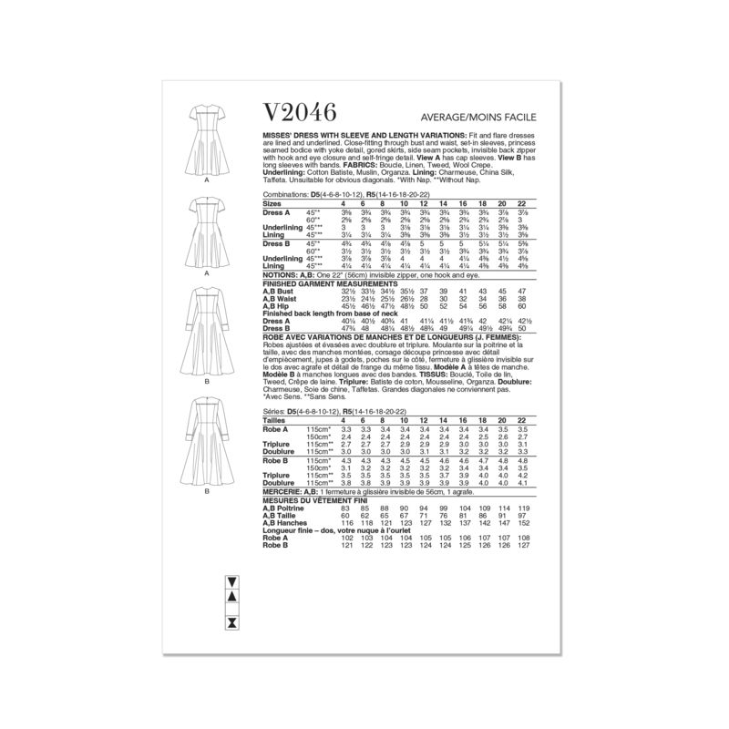 Patron Vogue 2046 D5 (32-40) - Robe fit-and-flare avec variations de manches