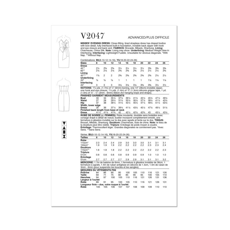 Patron Vogue 2047 B5 (36-44) - Robe de soirée avec bustier drapé