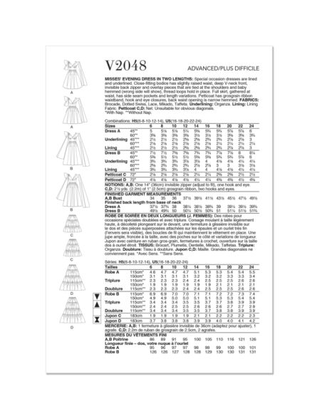 Patron Vogue 2048 H5 (34-42) - Robe de soirée avec décolleté en V