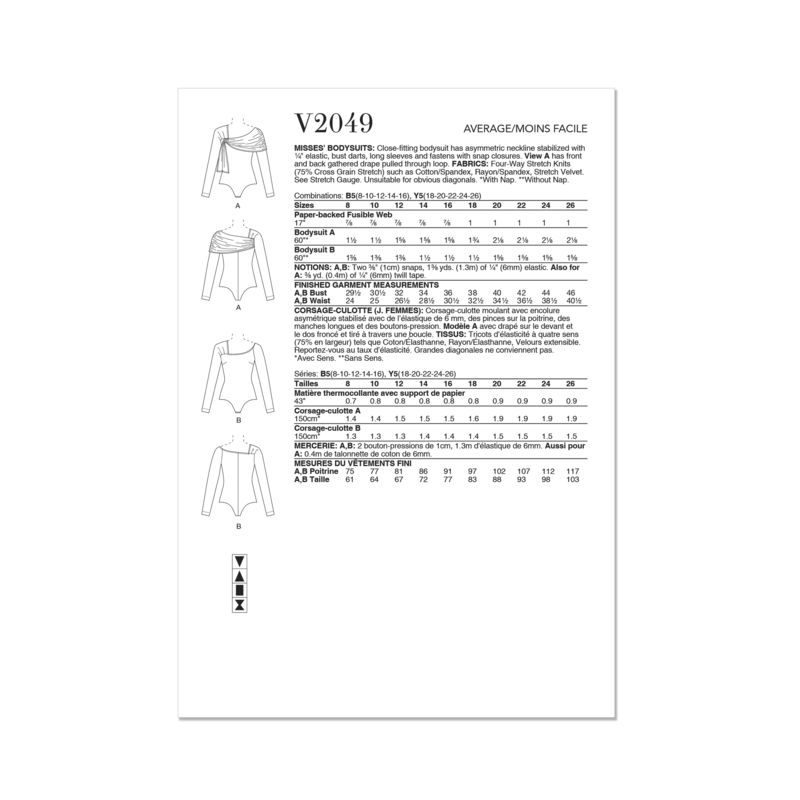 Patron Vogue 2047 B5 (36-44) - Body ajusté avec drapé élégant