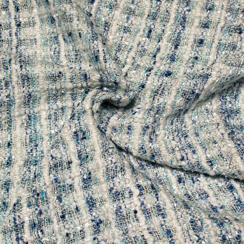 Tweed soie & viscose - Blanc & bleu