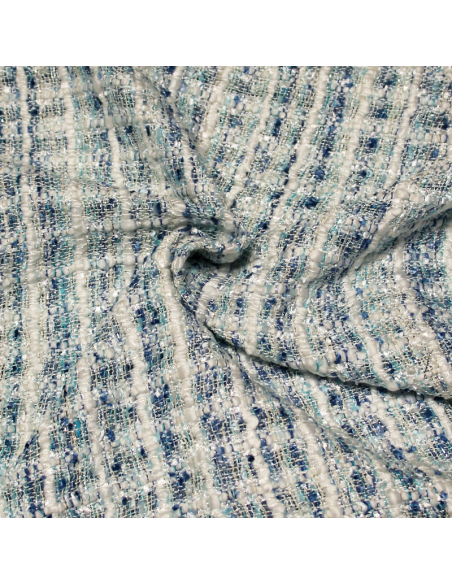 Tweed soie & viscose - Blanc & bleu