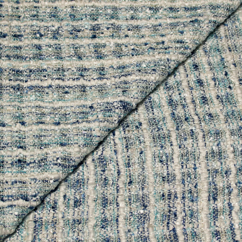 Tweed soie & viscose - Blanc & bleu