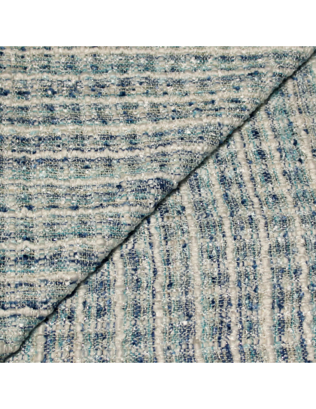 Tweed soie & viscose - Blanc & bleu