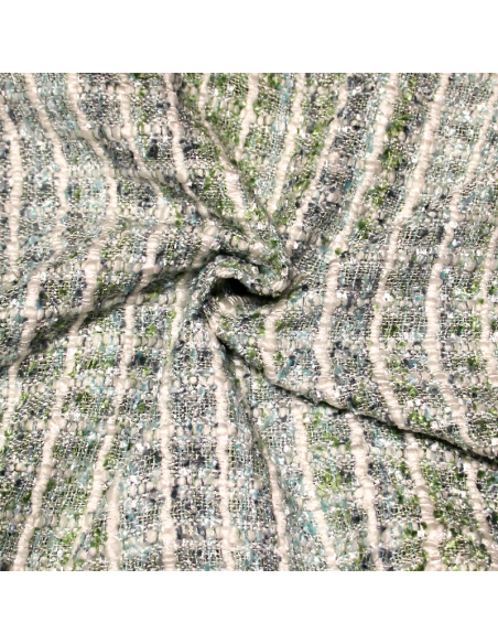 Tweed soie & viscose - Blanc & vert