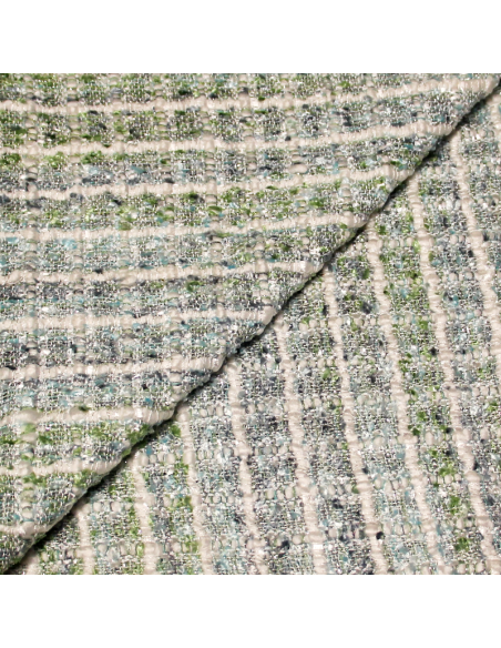 Tweed soie & viscose - Blanc & vert