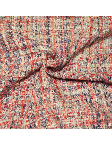 Tweed soie & viscose - Rose & bleu