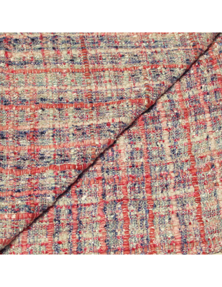 Tweed soie & viscose - Rose & bleu