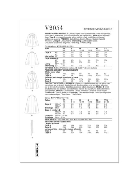 Patron Vogue 2054 A (32-54) - Cape élégante avec ceinture