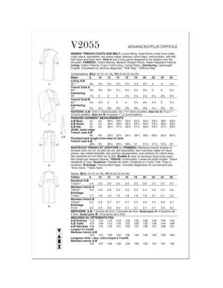 Patron Vogue 2055 B5 (36-44) - Trench-coat avec ceinture et épaulettes