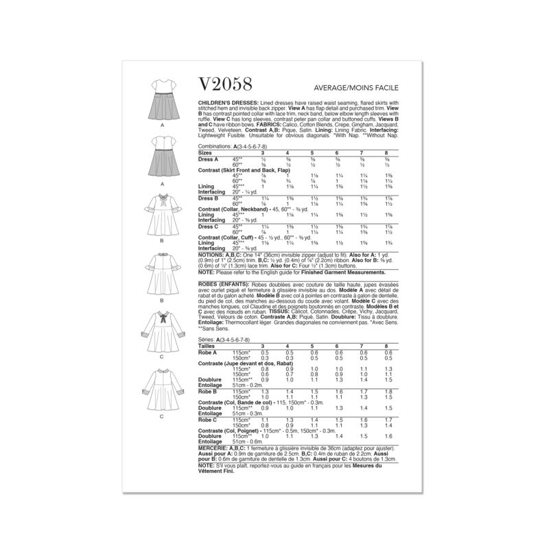 Patron Vogue 2058 A (3-8) - Robe enfant avec col contrasté