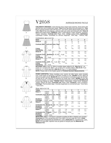 Patron Vogue 2058 A (3-8) - Robe enfant avec col contrasté