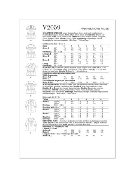 Patron Vogue 2059 A (3-8) - Robe enfant avec col contrasté