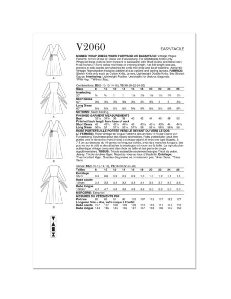 Patron Vogue 2060 B5 (36-44) - Robe portefeuille réversible avec attaches
