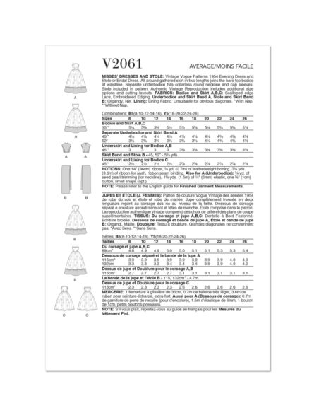 Patron Vogue 2061 B5 (36-44) - Robe de soirée vintage avec étole