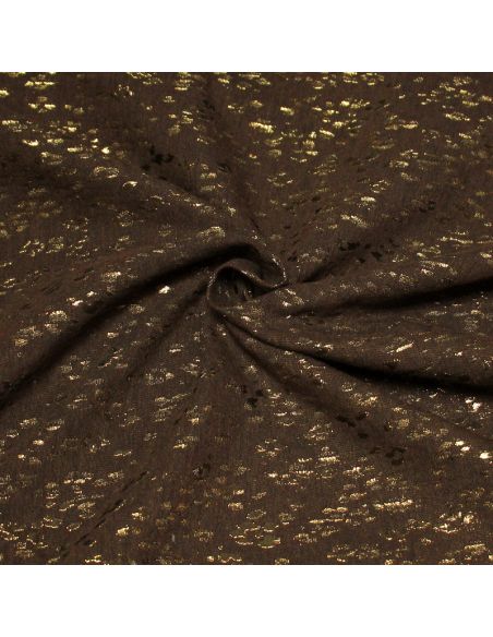 Tissu broché - Pois doré fond marron