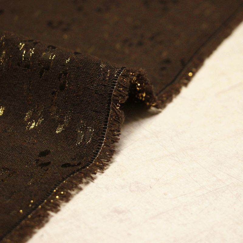 Tissu broché - Pois doré fond marron