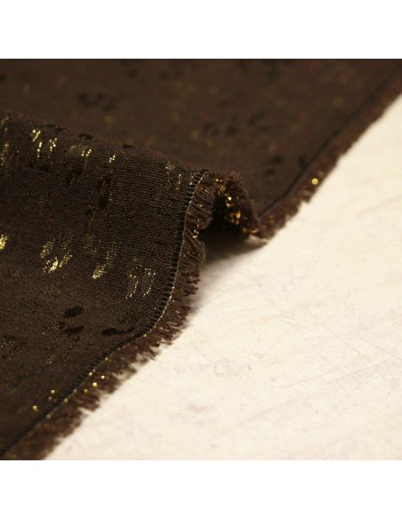 Tissu broché - Pois doré fond marron