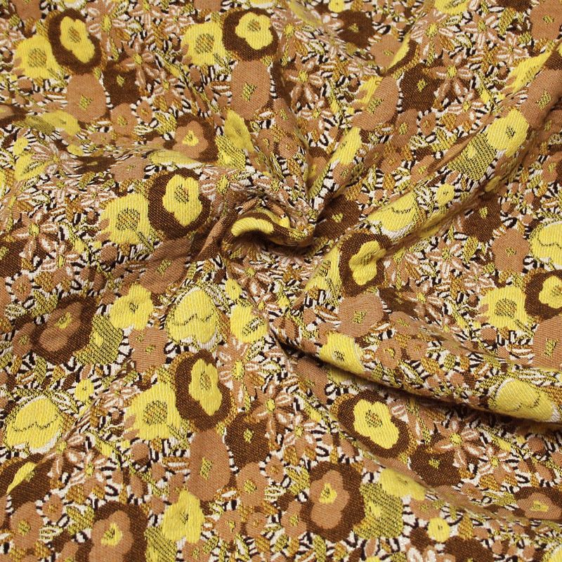 Tissu broché - Fleuri jaune & camel