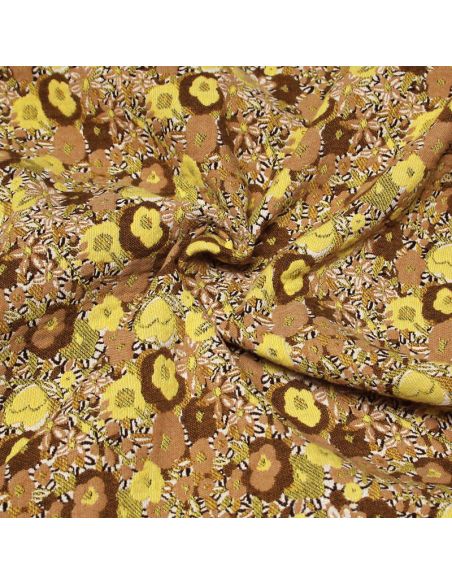 Tissu broché - Fleuri jaune & camel