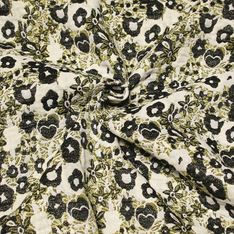 Tissu broché - Fleuri jaune & camel