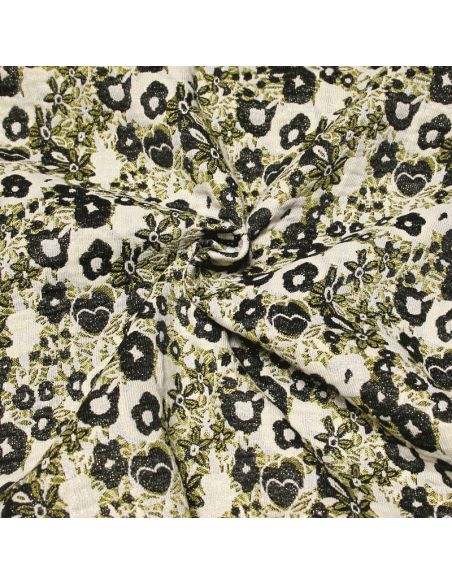 Tissu broché - Fleuri jaune & camel