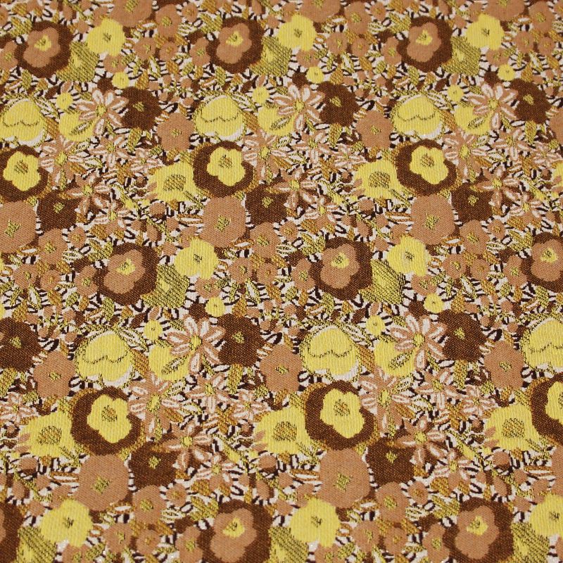 Tissu broché - Fleuri jaune & camel