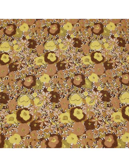 Tissu broché - Fleuri jaune & camel
