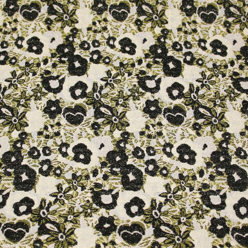 Tissu broché - Fleuri jaune & camel