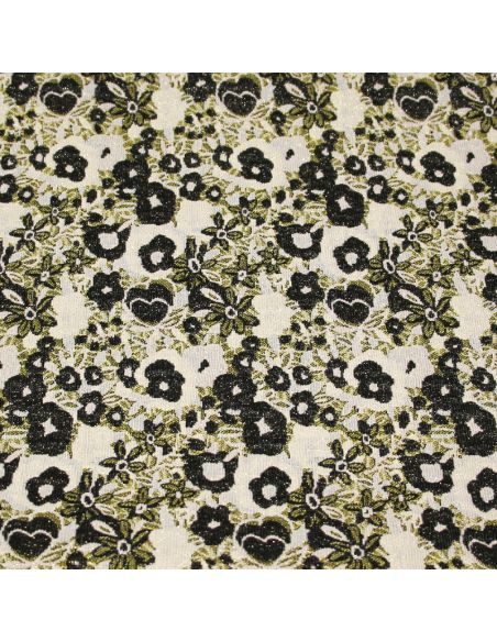 Tissu broché - Fleuri jaune & camel