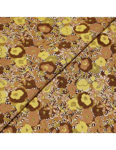 Tissu broché - Fleuri jaune & camel