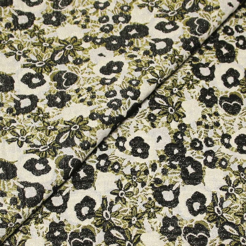 Tissu broché - Fleuri jaune & camel