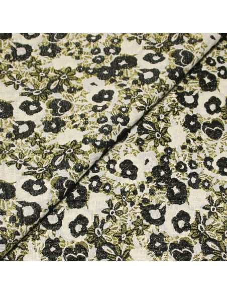 Tissu broché - Fleuri jaune & camel