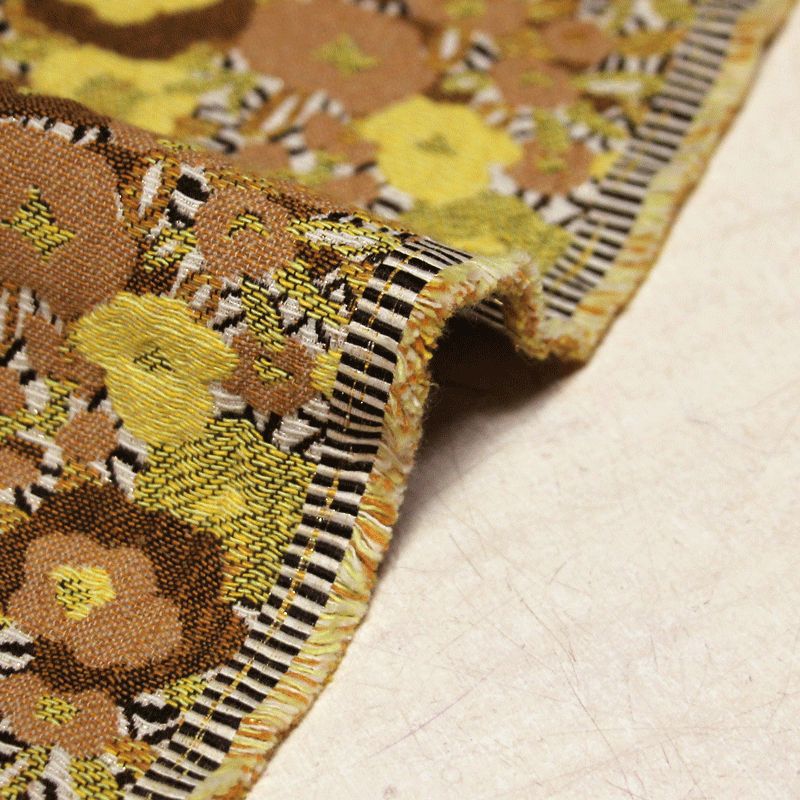 Tissu broché - Fleuri jaune & camel