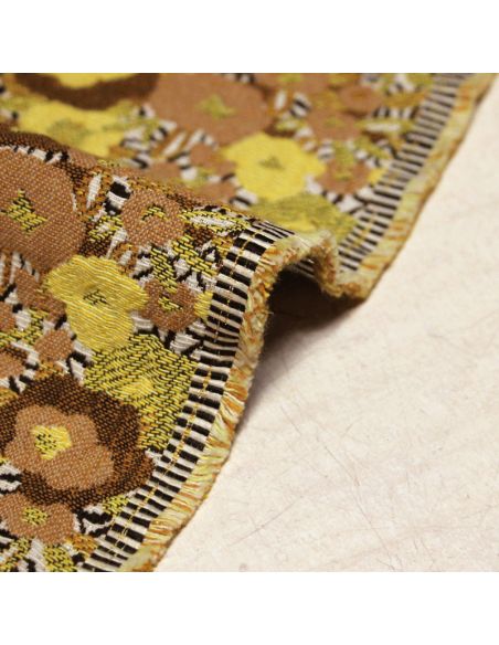 Tissu broché - Fleuri jaune & camel