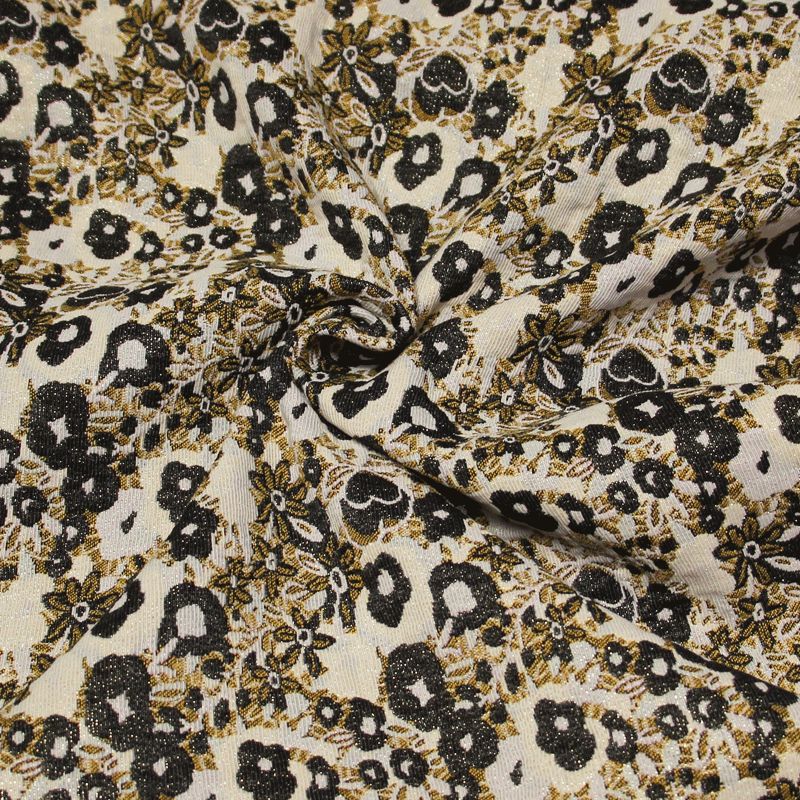 Tissu broché - Fleuri lilas & jaune orangé