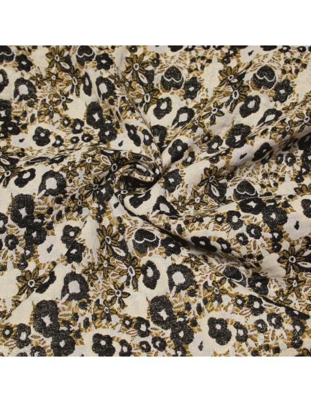 Tissu broché - Fleuri lilas & jaune orangé