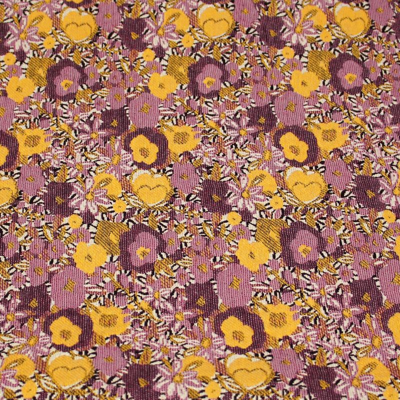 Tissu broché - Fleuri lilas & jaune orangé
