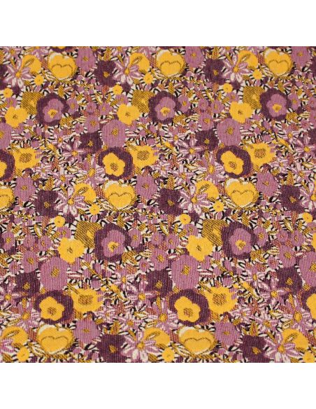Tissu broché - Fleuri lilas & jaune orangé