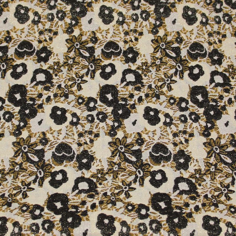 Tissu broché - Fleuri lilas & jaune orangé