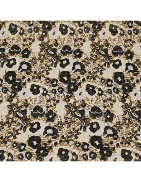 Tissu broché - Fleuri lilas & jaune orangé