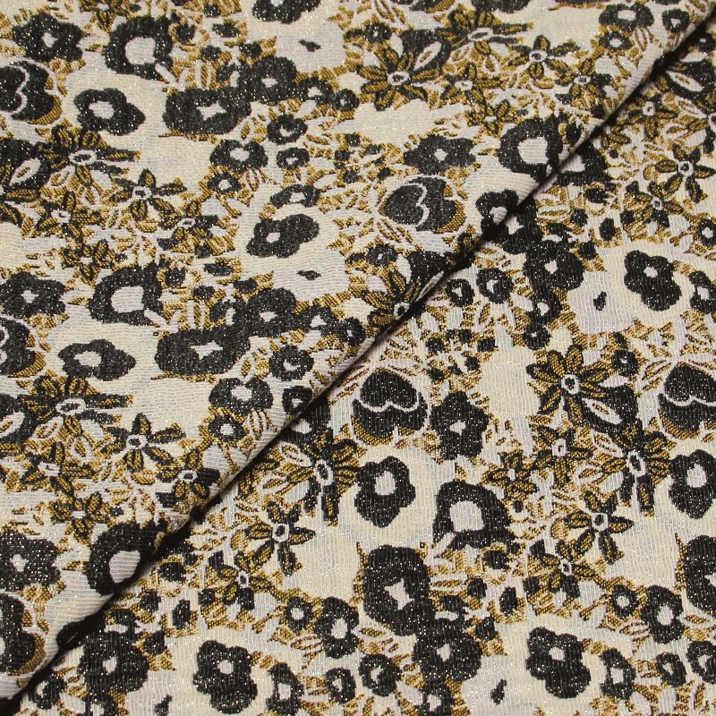 Tissu broché - Fleuri lilas & jaune orangé