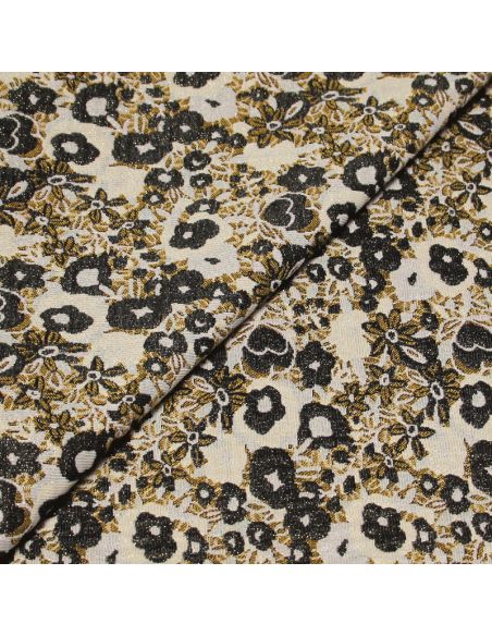 Tissu broché - Fleuri lilas & jaune orangé