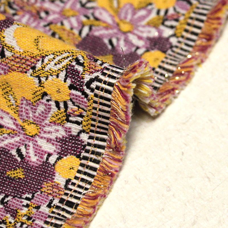 Tissu broché - Fleuri lilas & jaune orangé