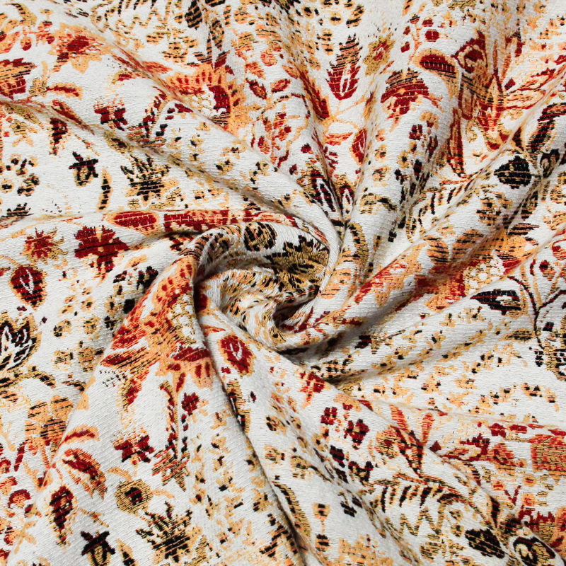 Jacquard - Fleuri orangé & rouge