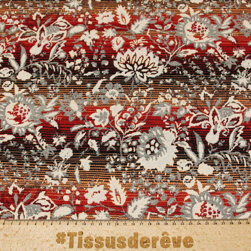 Jacquard - Fleuri orangé & rouge